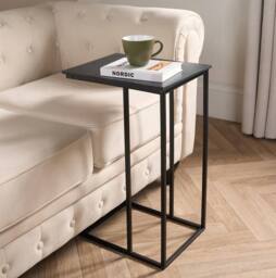OHS Wood Effect C-Shaped Coffee Table Sofa Desk in Black - thumbnail 2