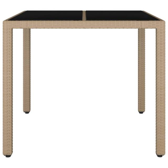 Berkfield Home Garden Table with Glass Top Beige Poly Rattan&Tempered Glass - image 1