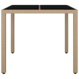 Berkfield Home Garden Table with Glass Top Beige Poly Rattan&Tempered Glass - thumbnail 1