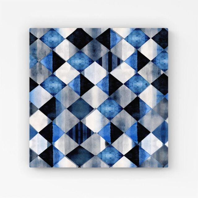 Warren Reed - Designer Square Checkered Pattern Canvas in Blue - Size: w40 inch x h40 inch - image 1