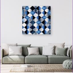 Warren Reed - Designer Square Checkered Pattern Canvas in Blue - Size: w40 inch x h40 inch - thumbnail 4