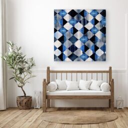 Warren Reed - Designer Square Checkered Pattern Canvas in Blue - Size: w40 inch x h40 inch - thumbnail 3