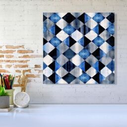 Warren Reed - Designer Square Checkered Pattern Canvas in Blue - Size: w40 inch x h40 inch - thumbnail 2