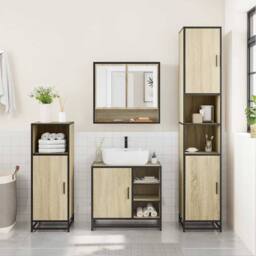 Berkfield Home 4¬†Piece Bathroom Furniture Set¬†Sonoma Oak Engineered Wood in Light Oak - thumbnail 3