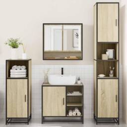 Berkfield Home 4¬†Piece Bathroom Furniture Set¬†Sonoma Oak Engineered Wood in Light Oak - thumbnail 4