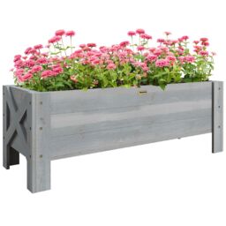 OUTSUNNY Wooden Garden Raised Bed Planter Grow Containers Pot, 100x36.5x36cm in Grey - Size: 100x36.5x36 cm - thumbnail 2