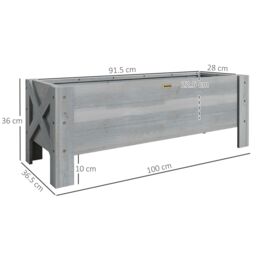 OUTSUNNY Wooden Garden Raised Bed Planter Grow Containers Pot, 100x36.5x36cm in Grey - Size: 100x36.5x36 cm - thumbnail 3