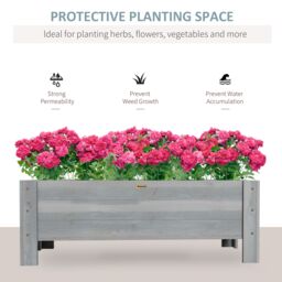 OUTSUNNY Wooden Garden Raised Bed Planter Grow Containers Pot, 100x36.5x36cm in Grey - Size: 100x36.5x36 cm - thumbnail 4