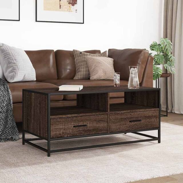 Berkfield Home Durable Coffee Table Brown Oak 100x50x45 cm Engineered Wood & Metal - Size: 100 x 50 x 45 cm - image 1