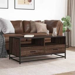 Berkfield Home Durable Coffee Table Brown Oak 100x50x45 cm Engineered Wood & Metal - Size: 100 x 50 x 45 cm - thumbnail 1