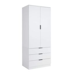 Home Source Phoenix Wardrobe 2 Door 3 Drawer Bedroom Clothing Storage Inner Shelf in White - thumbnail 9