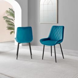 Set of 2 Pesaro Luxury Velvet Dining Chairs With Diamond Stitched Back And Black Metal Legs - thumbnail 3