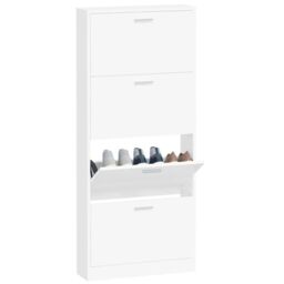 Berkfield Home Shoe Cabinet White 59x17x150 cm Engineered Wood - Size: 59 x 17 x 150 cm - thumbnail 4