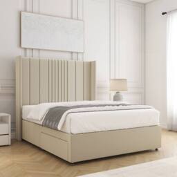 "BSSPOKE Charlotte Divan Bed Set Plush 54""Headboard 2Drawers Footend & Mattress in Cream - Size: Super King" - thumbnail 3