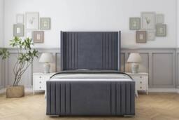 "Sloomy Camden Plush Bed Frame With 50"" Upholstered Wingback Headboard in Dark Grey - Size: Double"