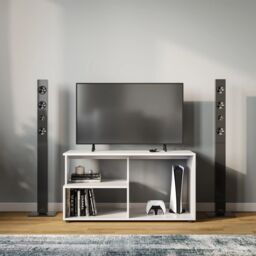 EONLION White Wooden Side Coffee Table With Storage Shelves TV Stand 160cm - thumbnail 4