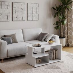 EONLION White Wooden Side Coffee Table With Storage Shelves TV Stand 160cm - thumbnail 1