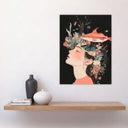 "Artery8 Sea Dream Coral Reef Fish Woman Surreal Portrait Wall Art Print in Orange - Size: W24"" x H32""" - thumbnail 4