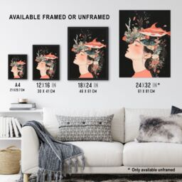 "Artery8 Sea Dream Coral Reef Fish Woman Surreal Portrait Wall Art Print in Orange - Size: W24"" x H32""" - thumbnail 3