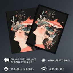 "Artery8 Sea Dream Coral Reef Fish Woman Surreal Portrait Wall Art Print in Orange - Size: W24"" x H32""" - thumbnail 2