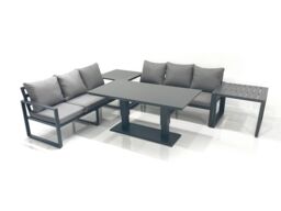 Fimous 6 Seater Aluminium Outdoor Garden Furniture Set with Adjustable Rising Lifting Dining Table 3 Seater Sofa 2 Side Tables Dark Grey - thumbnail 2