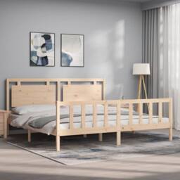Berkfield Home Beautiful Bed Frame with Headboard 200x200 cm Solid Wood in Natural - thumbnail 1