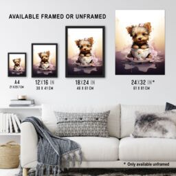"Artery8 Wall Art Print Tea Cup Yorkshire Terrier Lovers Gift Watercolour Pet Portrait Painting Artwork Art Framed - Size: W12"" x H16""" - thumbnail 3