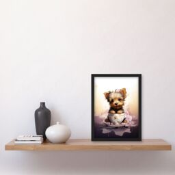 "Artery8 Wall Art Print Tea Cup Yorkshire Terrier Lovers Gift Watercolour Pet Portrait Painting Artwork Art Framed - Size: W12"" x H16""" - thumbnail 4