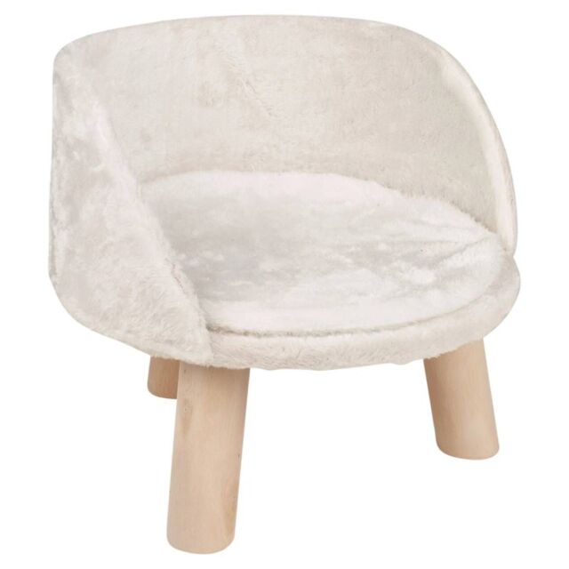 EONLION Luxury Round Velvet Pet Bed Stool on Wooden Legs in White - image 1