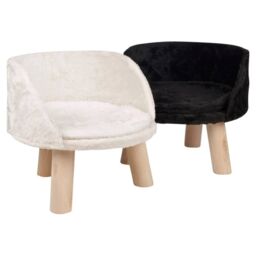 EONLION Luxury Round Velvet Pet Bed Stool on Wooden Legs in White - thumbnail 3