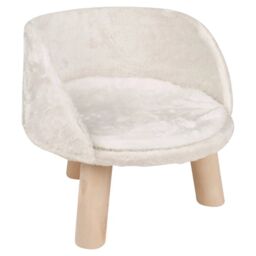 EONLION Luxury Round Velvet Pet Bed Stool on Wooden Legs in White - thumbnail 1