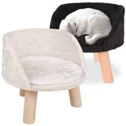 EONLION Luxury Round Velvet Pet Bed Stool on Wooden Legs in White - thumbnail 2