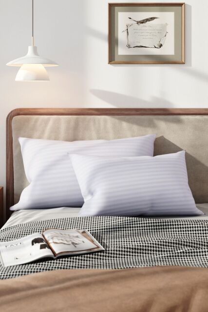 Living and Home 2Pcs Washable Stripe Bed Pillows Comfortable Medium Firm Support Pillows, 74cm L x 48cm W in White - Size: 74 cm L x 48 cm W - image 1