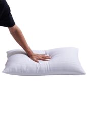 Living and Home 2Pcs Washable Stripe Bed Pillows Comfortable Medium Firm Support Pillows, 74cm L x 48cm W in White - Size: 74 cm L x 48 cm W - thumbnail 3