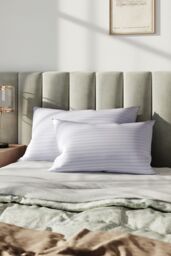 Living and Home 2Pcs Washable Stripe Bed Pillows Comfortable Medium Firm Support Pillows, 74cm L x 48cm W in White - Size: 74 cm L x 48 cm W - thumbnail 2