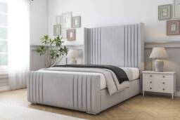 "Sloomy Camden Naples Bed Frame With 50"" Upholstered Wingback Headboard in Silver - Size: Super King" - thumbnail 2