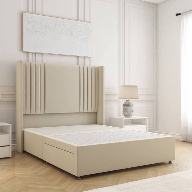 "BSSPOKE Cheshire Divan Bed Plush Velvet 54"" Headboard No Mattress No Drawers in Cream - Size: King" - image 1