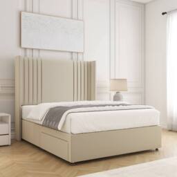 "BSSPOKE Cheshire Divan Bed Plush Velvet 54"" Headboard No Mattress No Drawers in Cream - Size: King" - thumbnail 2