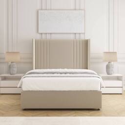 "BSSPOKE Cheshire Divan Bed Plush Velvet 54"" Headboard No Mattress No Drawers in Cream - Size: King" - thumbnail 3