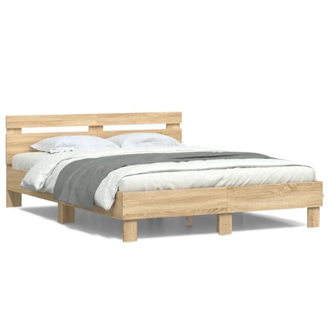 Berkfield Home Bed Frame with LED without Mattress Sonoma Oak 150x200 cm King Size in Brown - image 1