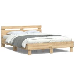 Berkfield Home Bed Frame with LED without Mattress Sonoma Oak 150x200 cm King Size in Brown - thumbnail 1