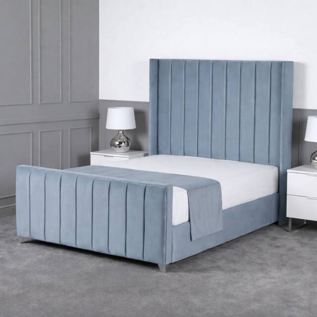 Living Comfort Bedz Imperial Winged Upholstered Bed Slatted Base with 48 Inch Headboard in Light Blue - Size: Single - image 1