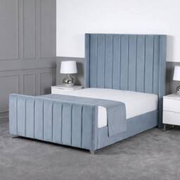 Living Comfort Bedz Imperial Winged Upholstered Bed Slatted Base with 48 Inch Headboard in Light Blue - Size: Single - thumbnail 1