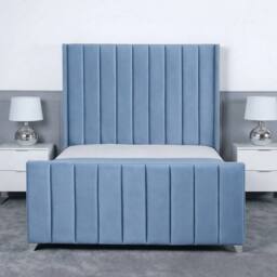 Living Comfort Bedz Imperial Winged Upholstered Bed Slatted Base with 48 Inch Headboard in Light Blue - Size: Single - thumbnail 2