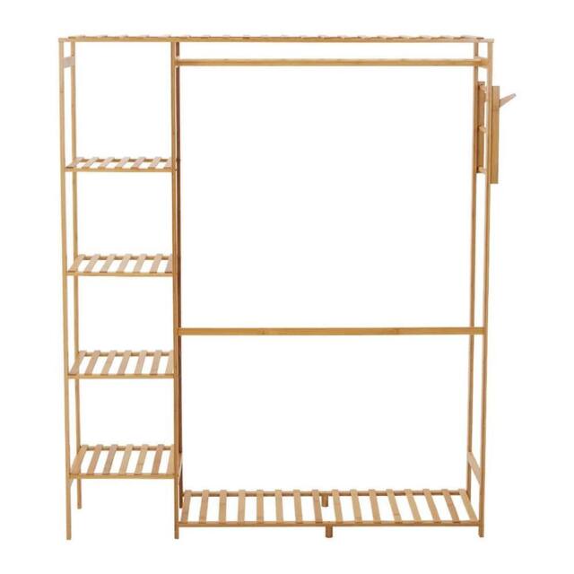 EONLION Natural-121x30x146.5cm Wardrobe Wooden Clothes Rail Rack in Natural - Size: 500mm - image 1