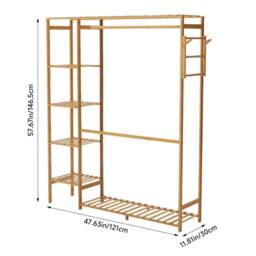 EONLION Natural-121x30x146.5cm Wardrobe Wooden Clothes Rail Rack in Natural - Size: 500mm - thumbnail 2