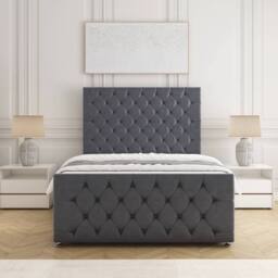 "BSSPOKE Maya Plush Velvet Divan Bed 54""Headboard & 2Drawers Same Side Mattress in Charcoal - Size: King" - thumbnail 2