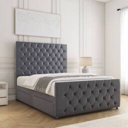 "BSSPOKE Maya Plush Velvet Divan Bed 54""Headboard & 2Drawers Same Side Mattress in Charcoal - Size: King" - thumbnail 3