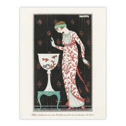 "Artery8 Coral Evening Dress Fashion Advert Barbier Wall Art Print Poster in White - Size: W12"" x H16""" - thumbnail 1