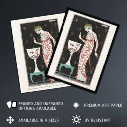 "Artery8 Coral Evening Dress Fashion Advert Barbier Wall Art Print Poster in White - Size: W12"" x H16""" - thumbnail 2
